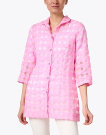 Front image thumbnail - Connie Roberson - Rita Pink Sheer Plaid Shirt