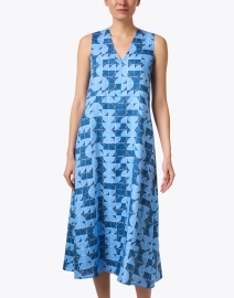 Front image thumbnail - Max Mara Leisure - Urlo Blue Geometric Print Linen Dress