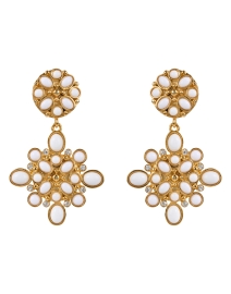 Product image thumbnail - Kenneth Jay Lane - Gold and White Cabochon Clip Drop Earrings