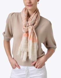 Look image thumbnail - Kinross - Orange and Beige Print Silk Cashmere Scarf