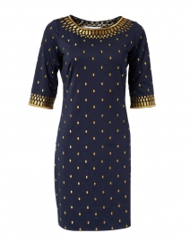 Product image thumbnail - Gretchen Scott - Navy and Gold Embroidered Jersey Dress