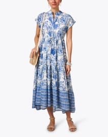 Look image thumbnail - Ro's Garden - Mumi Blue and White Print Cotton Dress