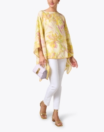 Look image thumbnail - Rani Arabella - Yellow and Pink Print Silk Cashmere Poncho