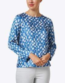 Front image thumbnail - WHY CI - Blue Geo Print Top