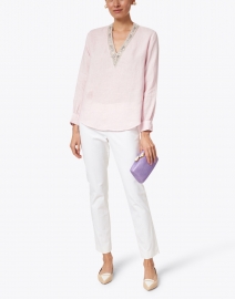 Look image thumbnail - 120% Lino - Soft Pink Linen Embellished Shirt