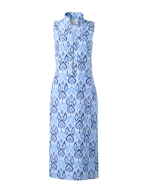 Product image thumbnail - Sail to Sable - Blue Ikat Print Silk Cotton Tunic Dress
