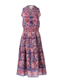 Emily Red & Navy Floral Cotton Silk Dress