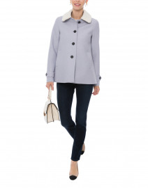 Light Periwinkle Wool Coat with Faux Fur Collar
