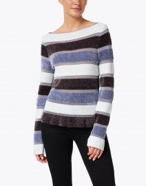 Front image thumbnail - Emporio Armani - Blue and Black Striped Chenille Sweater