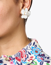 Look image thumbnail - Kenneth Jay Lane - Pearl and Rhinestone Flower Clip Earrings