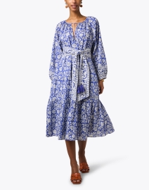 Look image thumbnail - Pomegranate - Blue and White Floral Print Cotton Dress