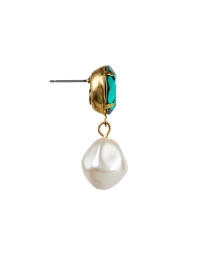 Back image thumbnail - Jennifer Behr - Tunis Green Crystal and Pearl Drop Earrings