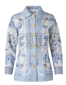 Blue Stirrup Printed Silk Quilted Jacket 