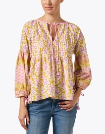 Front image thumbnail - D'Ascoli - Delphine Yellow and Pink Print Top