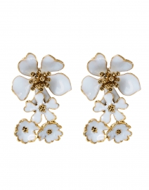 White Enamel and Topaz Flower Drop Earrings
