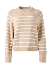 White + Warren - Beige Striped Cotton Sweater