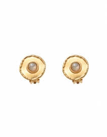 Labradorite Medallion Gold Stud Earrings