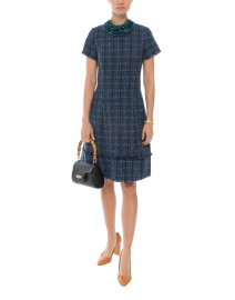 Navy and Green Plaid Tweed Dress