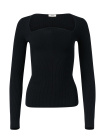 Black Wool Curved Neck Sweater