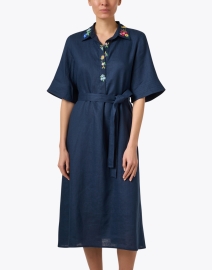 Front image thumbnail - Megan Park - Maisie Navy Floral Embroidered Dress
