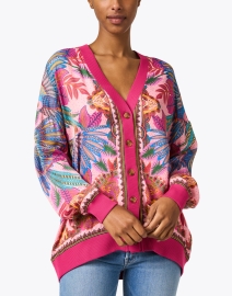 Front image thumbnail - Farm Rio - Pink Macaw Print Scarf Cardigan