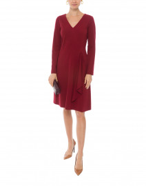 Berry Red Crepe Dress with Ruffle Front