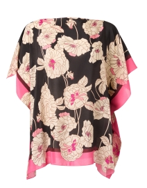 Black and Ivory Floral Print Silk Poncho Top