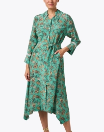 Front image thumbnail - Chufy - Ella Green Floral Silk Shirt Dress