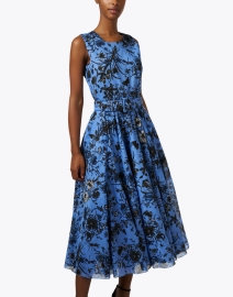 Front image thumbnail - Samantha Sung - Aster Blue Floral Print Wool Dress