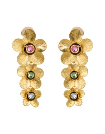 Product image thumbnail - Kenneth Jay Lane - Gold Multi Stone Flower Drop Earrings