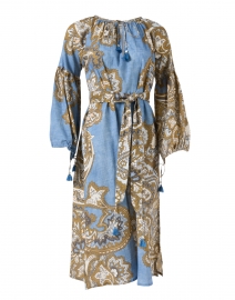 Kyra Blue Paisley Print Cotton Khadi Dress