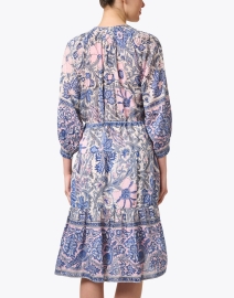 Back image thumbnail - Bell - Colette Blue and Pink Floral Cotton Silk Dress