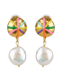 Product image thumbnail - Sylvia Toledano - Gold and Multi Enamel Pearl Drop Earrings