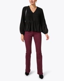 Look image thumbnail - Veronica Beard - Beverly Burgundy High Rise Flare Stretch Jean