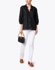 Look image thumbnail - Piazza Sempione - Black Embroidered Linen Cotton Blouse