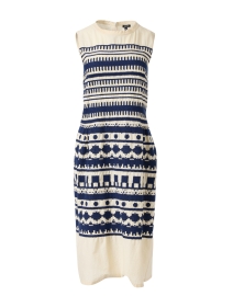 White and Blue Embroidered Shift Dress