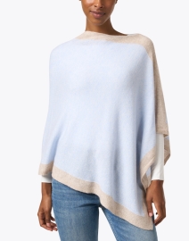 Front image thumbnail - Kinross - Light Blue with Beige Cashmere Poncho