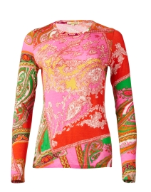 Red Pink and Green Paisley Print Cashmere Silk Sweater
