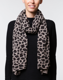 Beige and Black Animal Print Cashmere  Scarf