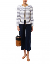 White and Navy Striped Stretch Cotton Jacket