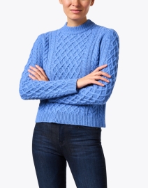 Front image thumbnail - Weekend Max Mara - Tilde Blue Wool Cable Knit Sweater