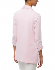 Back image thumbnail - E.L.I. - Pale Pink Ruched Sleeve Cotton Cardigan