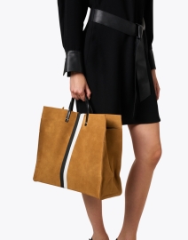 Look image thumbnail - Clare V. - Camel Suede Stripe Tote Bag