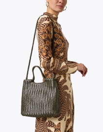 Look image thumbnail - Bembien - Mena Olive Woven Leather Tote