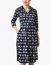 Front image thumbnail - Samantha Sung - Audrey Navy and Ivory Print Stretch Cotton Dress