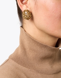 Look image thumbnail - Oscar de la Renta - Gold and Crystal Faberge Stud Clip Earrings