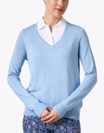 Front image thumbnail - Repeat Cashmere - Blue Cotton Blend Sweater
