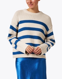 Front image thumbnail - White + Warren - Blue and Cream Striped Sweater