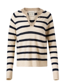 Navy and Beige Striped Cashmere Sweater