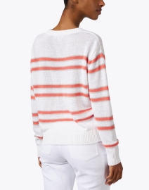Back image thumbnail - Kinross - White and Coral Striped Linen Sweater